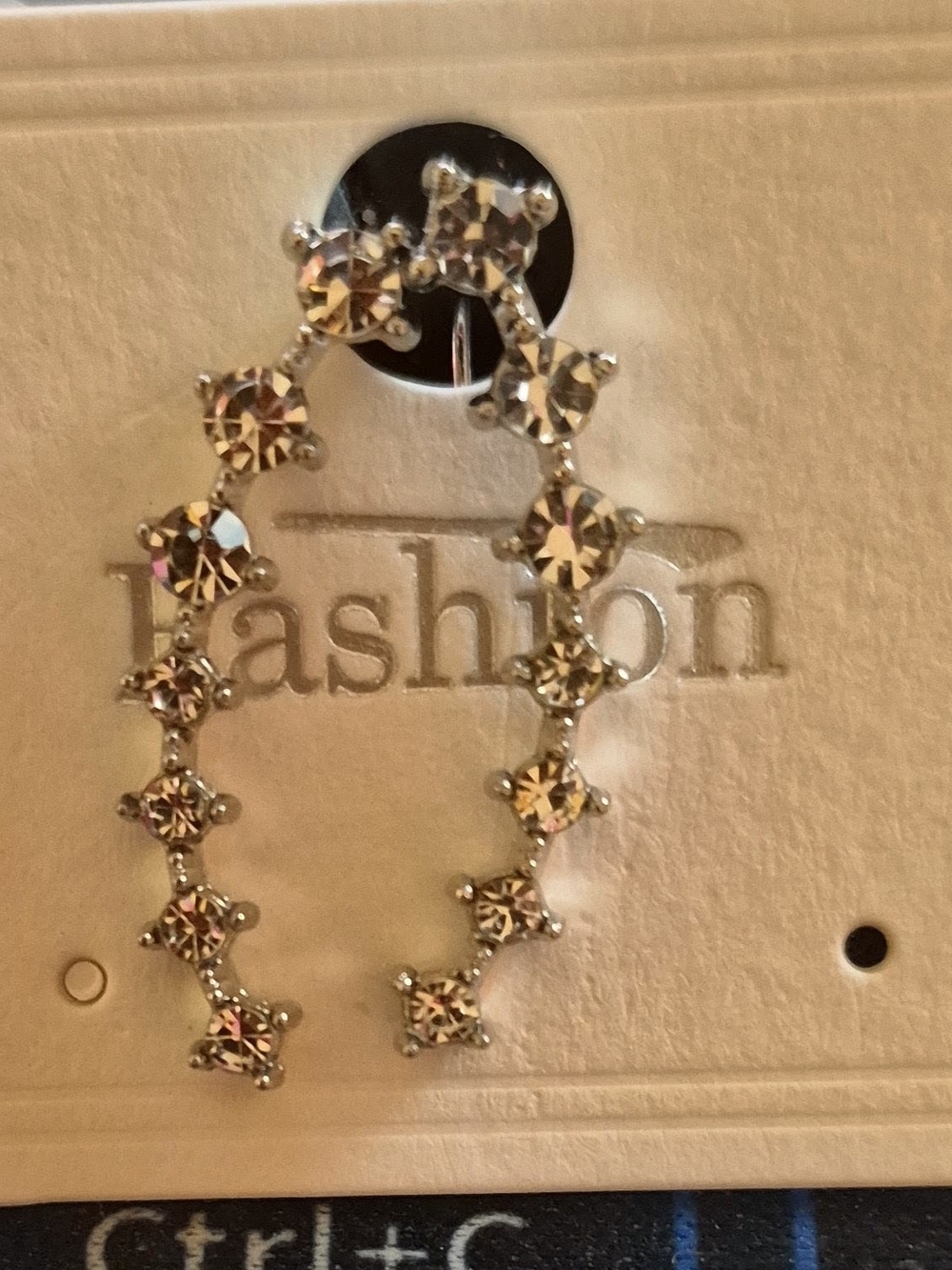 Rhinestone Hoop Drop Earrings - Clear Crystal Silver